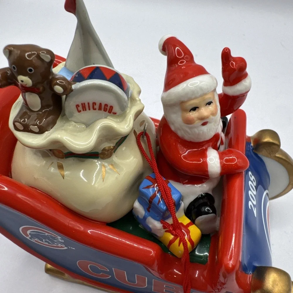 2008 Danbury Mint‎ Chicago Cubs Christmas Ornament w/Tag, Santa & Sleigh